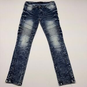 Denim & Rivets Mens Size 12 Blue Acid Wash Moto Biker Slim Stretch Jeans Ribbed